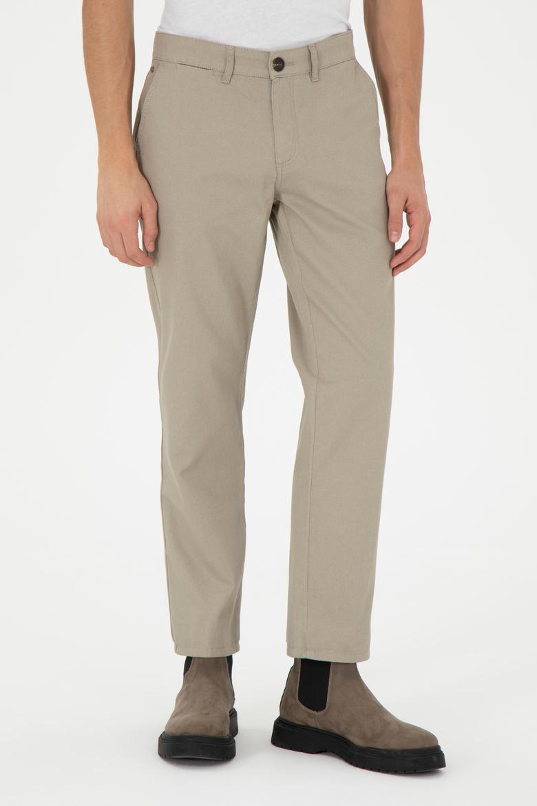 Erkek Regular Fit Açık Haki Kanvas Pantolon - 50291179109