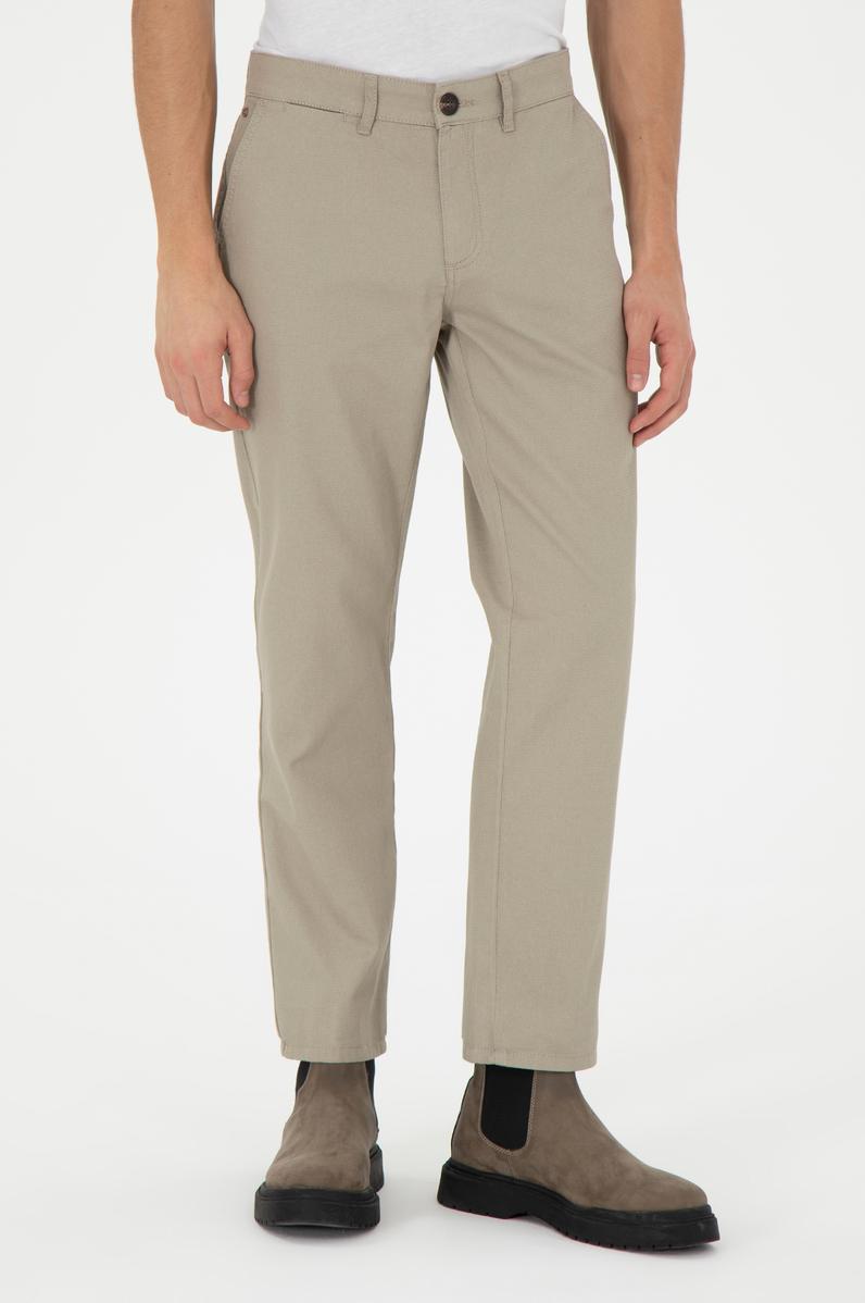 Erkek Regular Fit Açık Haki Kanvas Pantolon