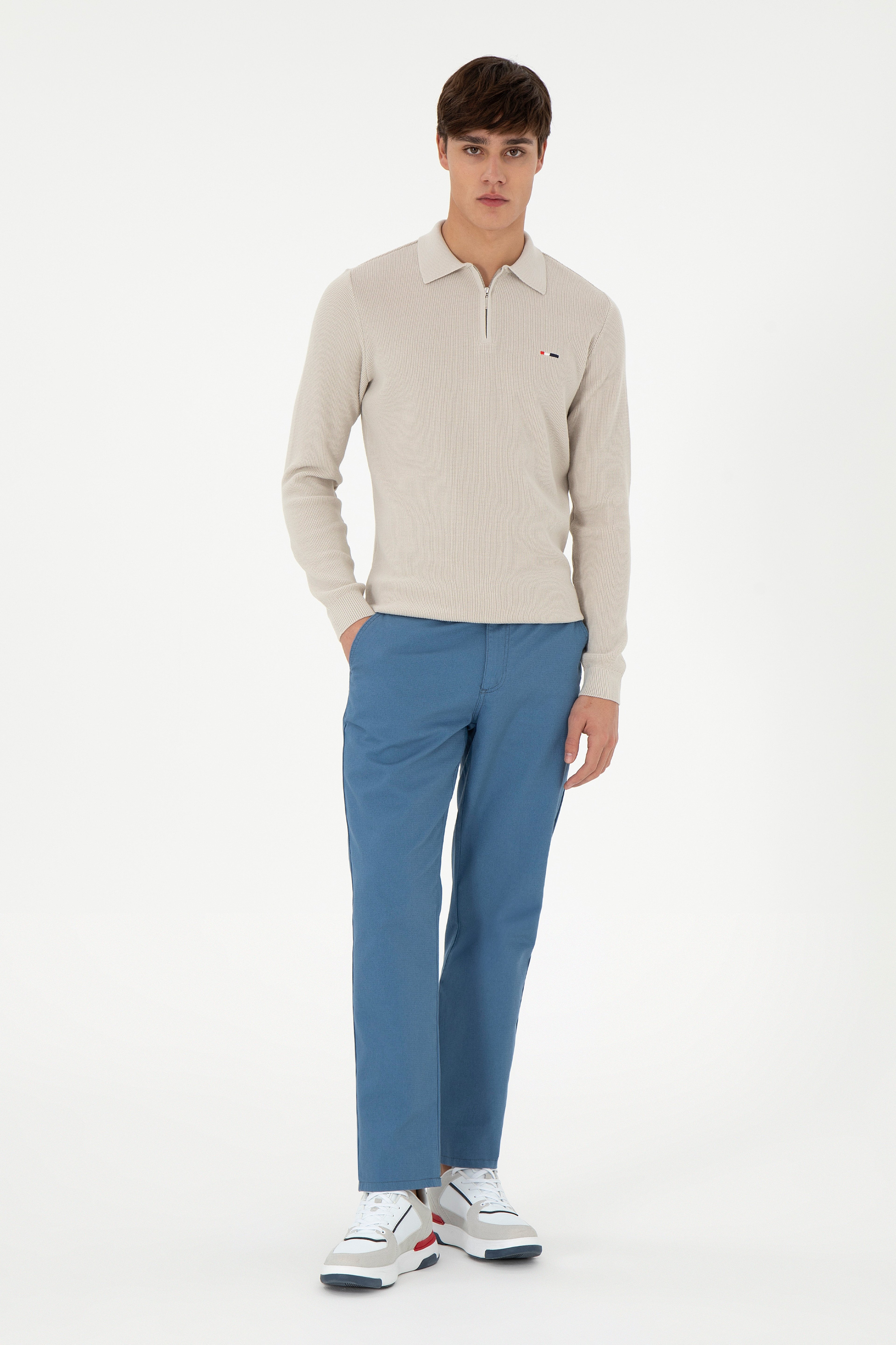 Erkek Regular Fit Saks Kanvas Pantolon