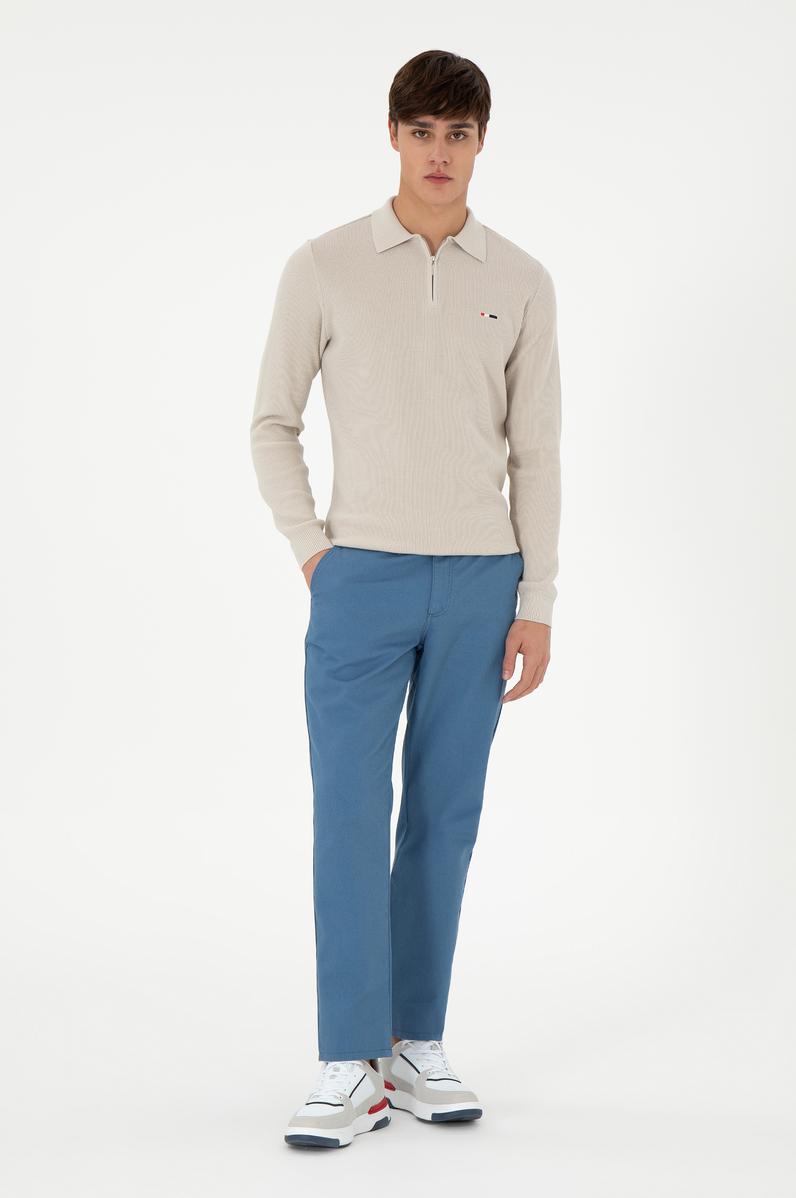 Erkek Regular Fit Saks Kanvas Pantolon