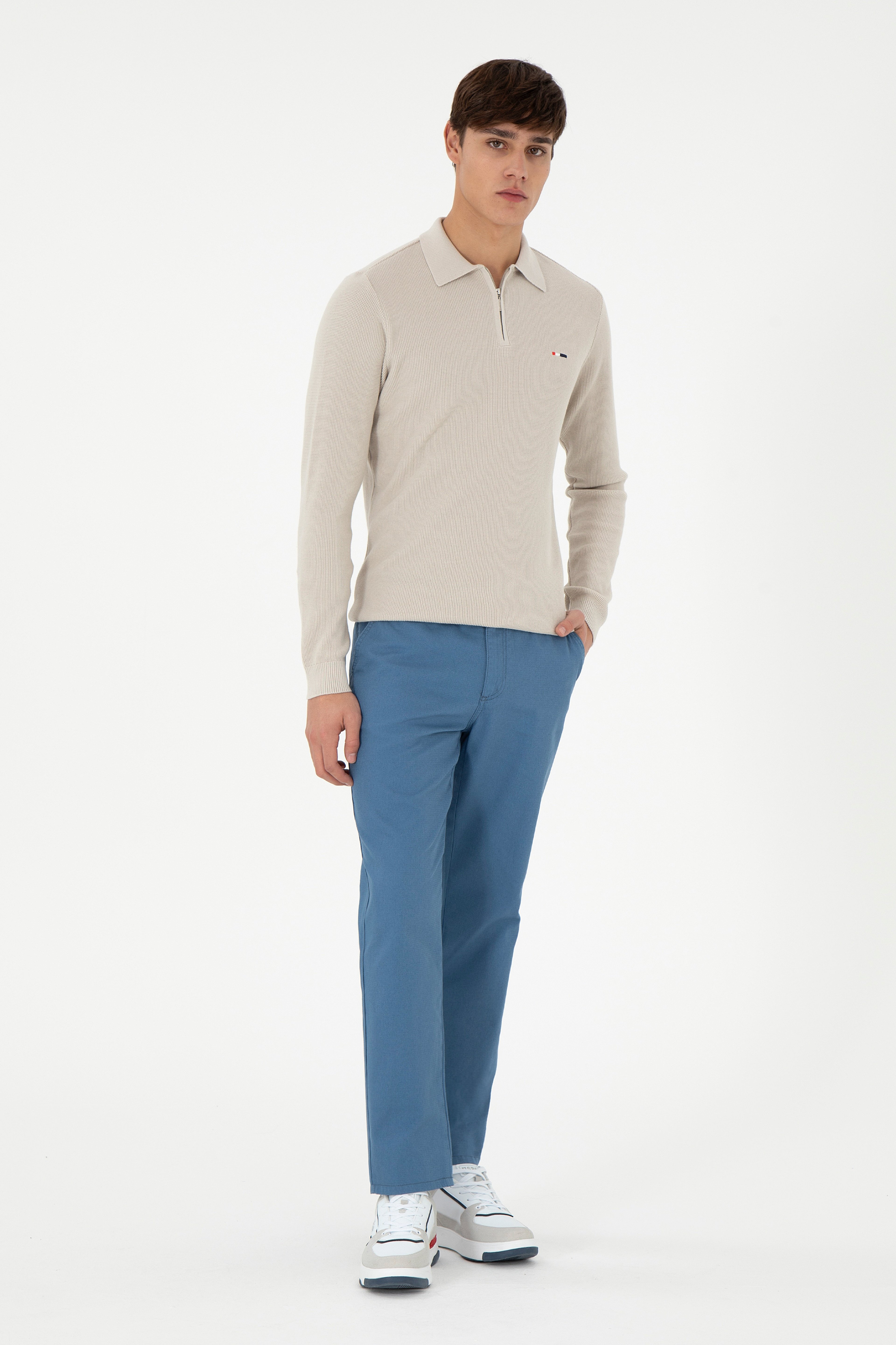 Erkek Regular Fit Saks Kanvas Pantolon