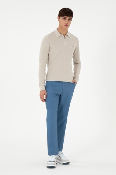 Erkek Regular Fit Saks Kanvas Pantolon