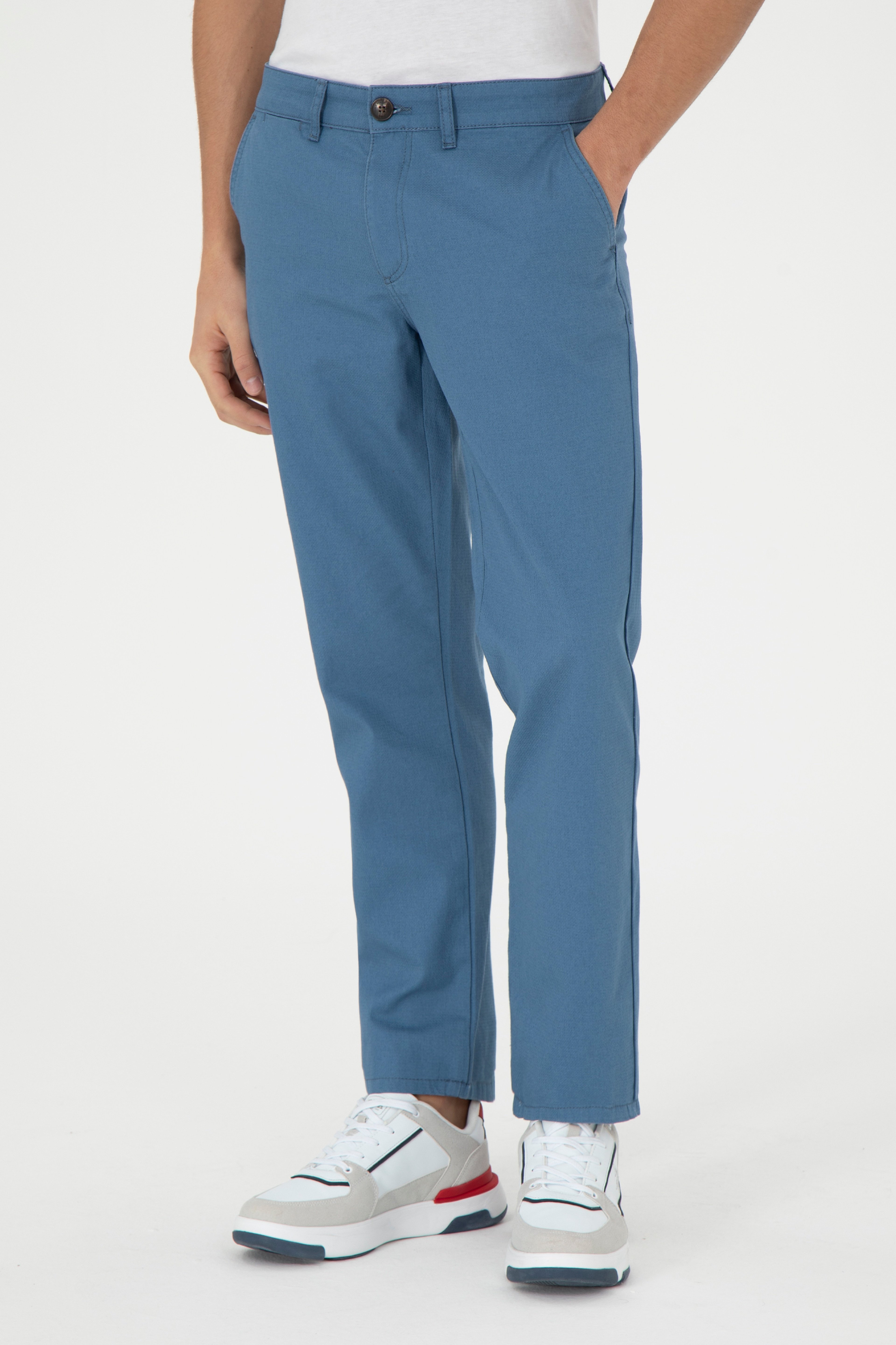 Erkek Regular Fit Saks Kanvas Pantolon - Image 2