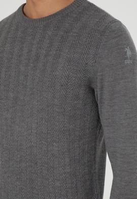 Erkek Slim Fit Bisiklet Yaka Gri Melanj Kazak - 50292865008