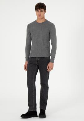 Erkek Slim Fit Bisiklet Yaka Gri Melanj Kazak - 50292865008