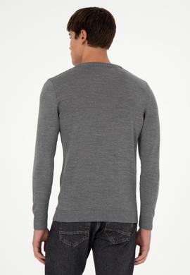 Erkek Slim Fit Bisiklet Yaka Gri Melanj Kazak - 50292865008