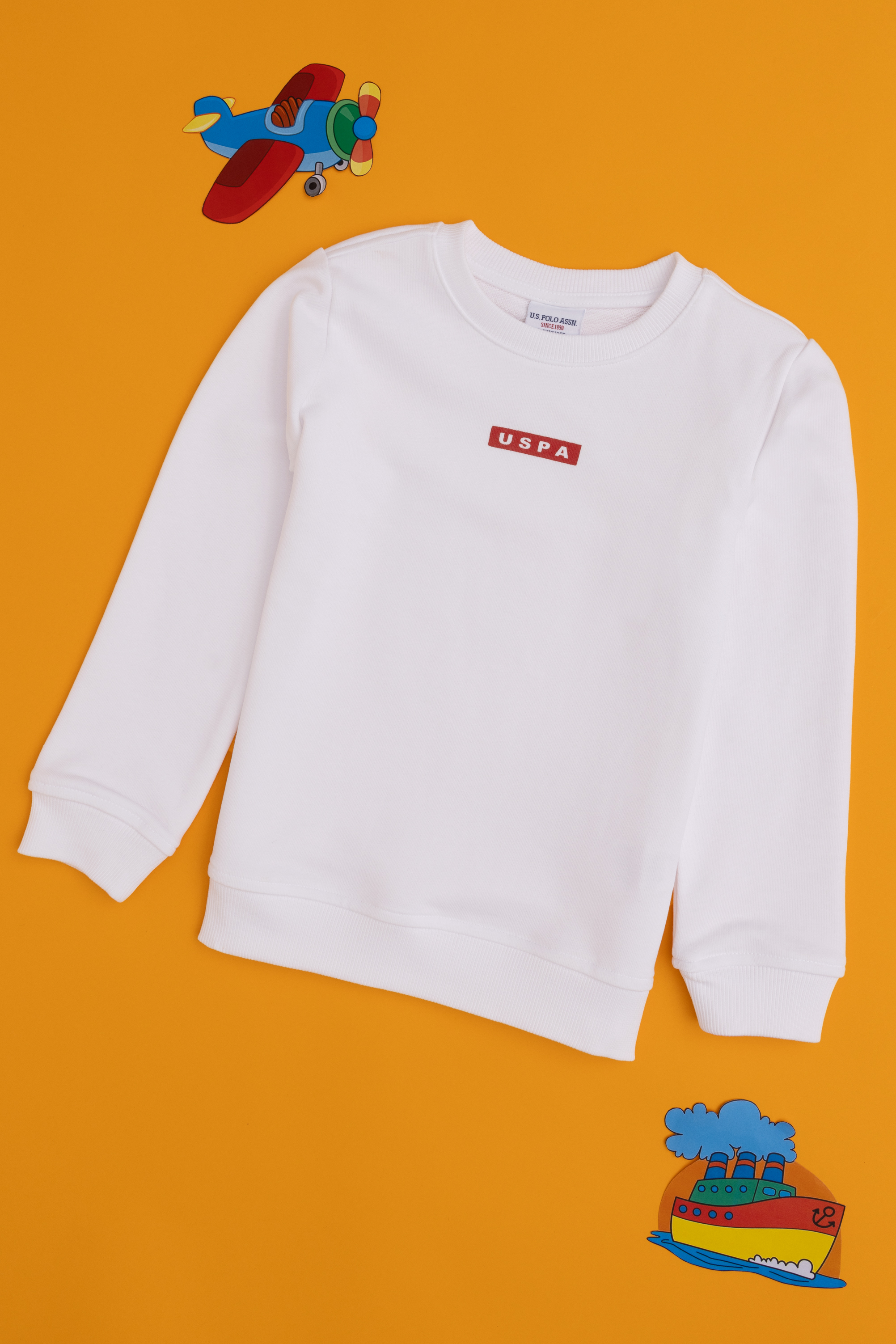 Erkek Çocuk Beyaz Bisiklet Yaka Sweatshirt