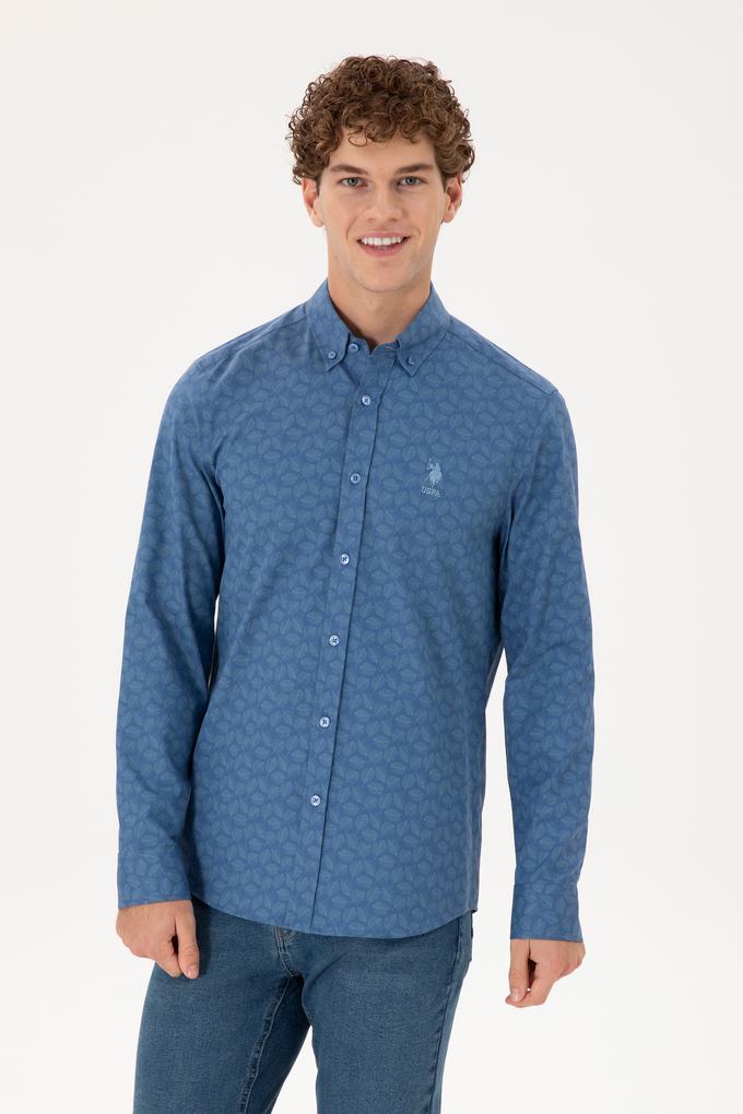 Erkek Saks Uzun Kollu Gömlek