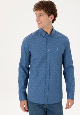 Erkek Saks Uzun Kollu Gömlek - 50293457005