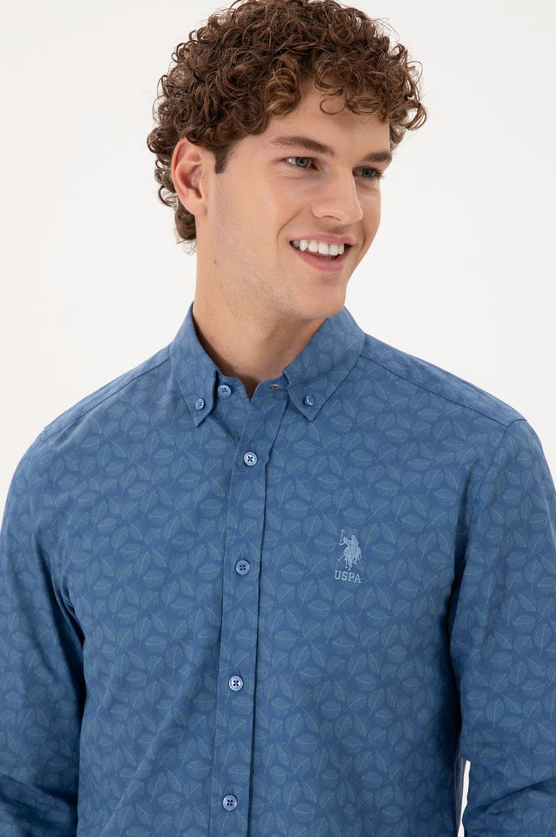 Erkek Saks Uzun Kollu Gömlek