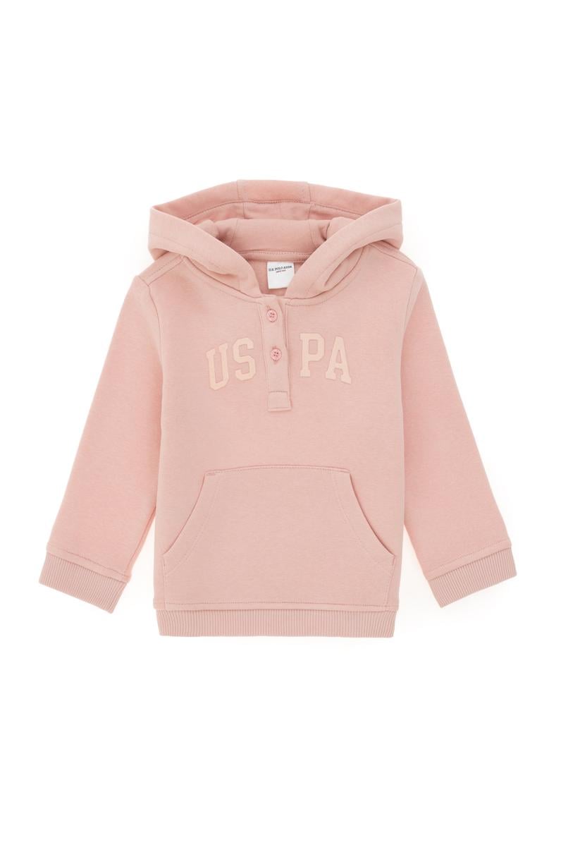 Kız Bebek Toz Pembe Kapüşonlu Şardonlu Basic Sweatshirt