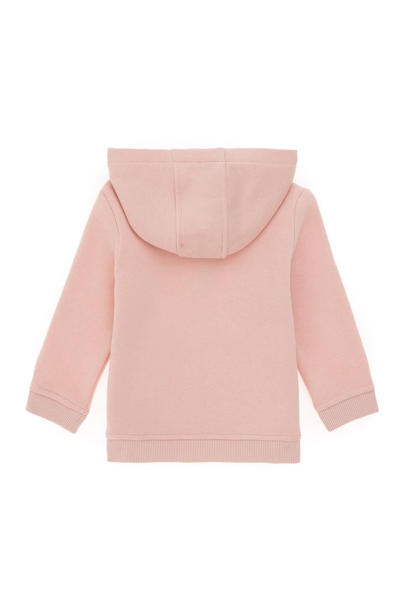 Kız Bebek Toz Pembe Kapüşonlu Şardonlu Basic Sweatshirt