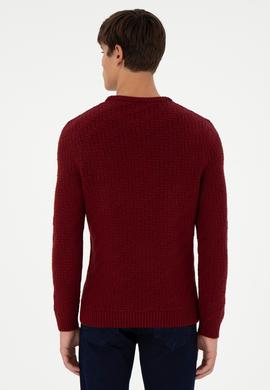 Erkek Slim Fit Bisiklet Yaka Bordo Kazak - 50297050036