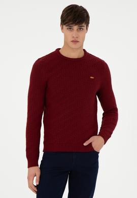 Erkek Slim Fit Bisiklet Yaka Bordo Kazak - 50297050036