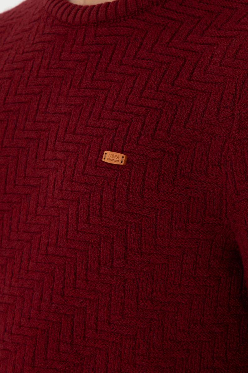 Erkek Slim Fit Bisiklet Yaka Bordo Kazak