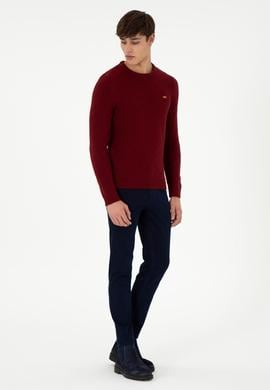 Erkek Slim Fit Bisiklet Yaka Bordo Kazak - 50297050036