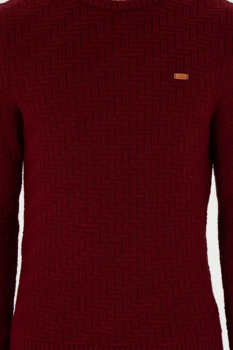 Erkek Slim Fit Bisiklet Yaka Bordo Kazak - 50297050036
