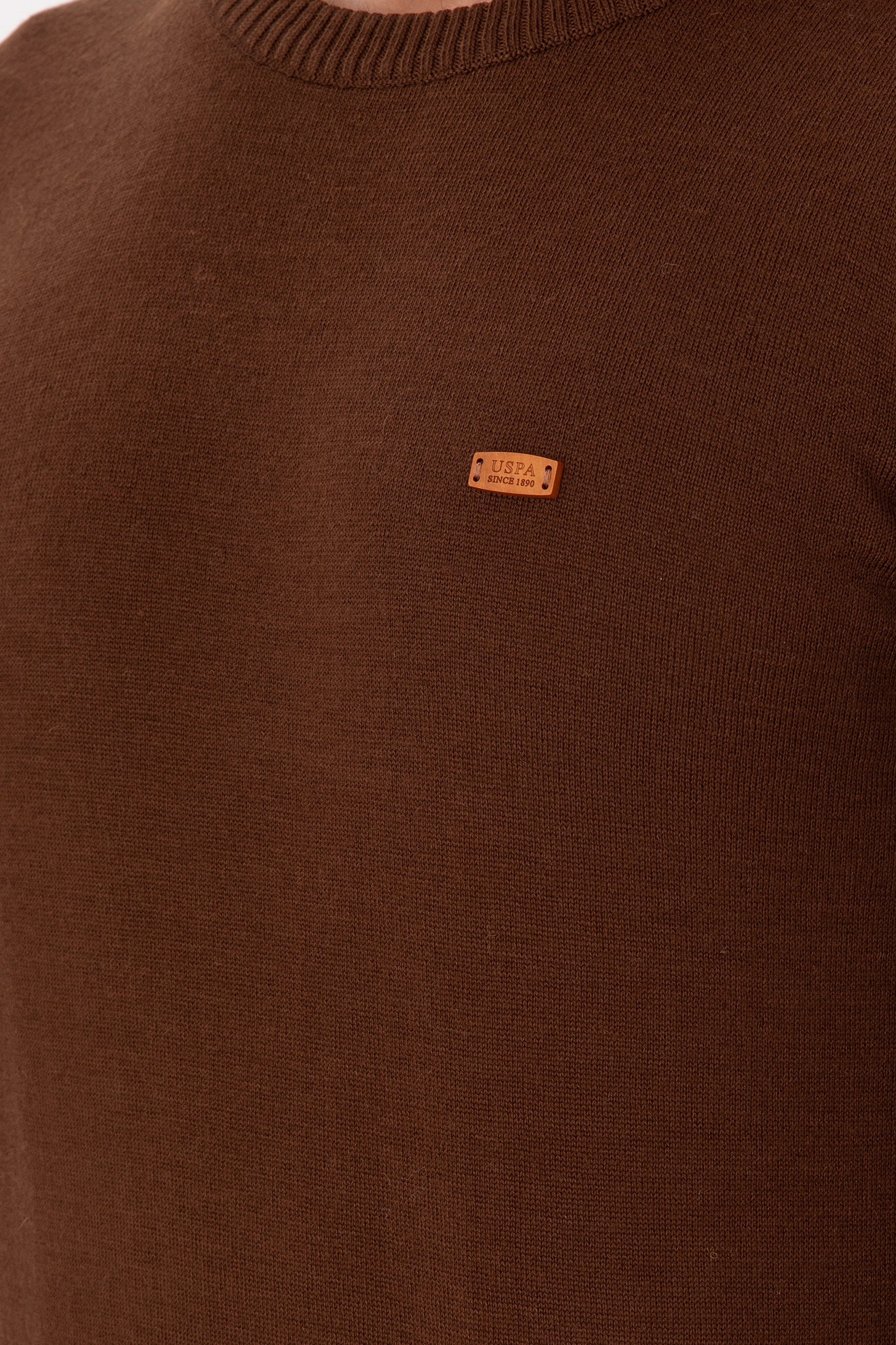 Erkek Slim Fit Bisiklet Yaka Kahverengi Kazak
