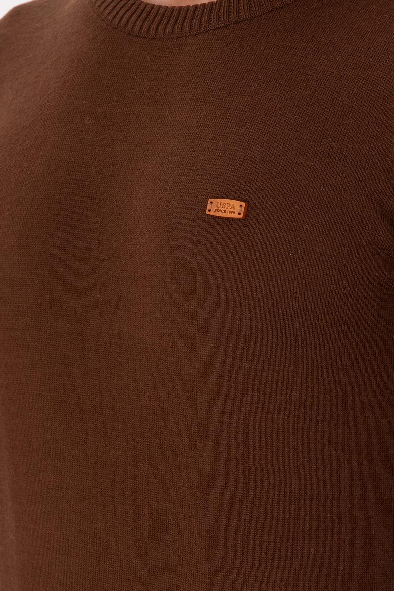 Erkek Slim Fit Bisiklet Yaka Kahverengi Kazak - 50297040035