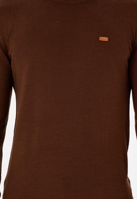 Erkek Slim Fit Bisiklet Yaka Kahverengi Kazak - 50297040035