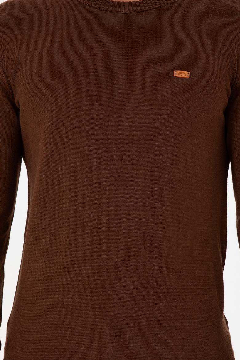 Erkek Slim Fit Bisiklet Yaka Kahverengi Kazak - 50297040035