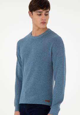 Erkek Regular Fit Bisiklet Yaka Mavi Basic Kazak - 50298267010