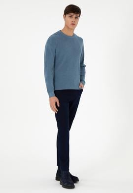 Erkek Regular Fit Bisiklet Yaka Mavi Basic Kazak - 50298267010