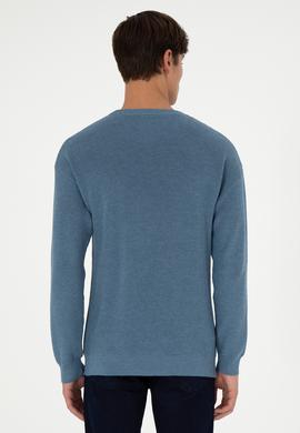 Erkek Regular Fit Bisiklet Yaka Mavi Basic Kazak - 50298267010