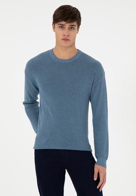 Erkek Regular Fit Bisiklet Yaka Mavi Basic Kazak - 50298267010