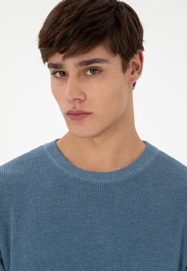 Erkek Regular Fit Bisiklet Yaka Mavi Basic Kazak - 50298267010