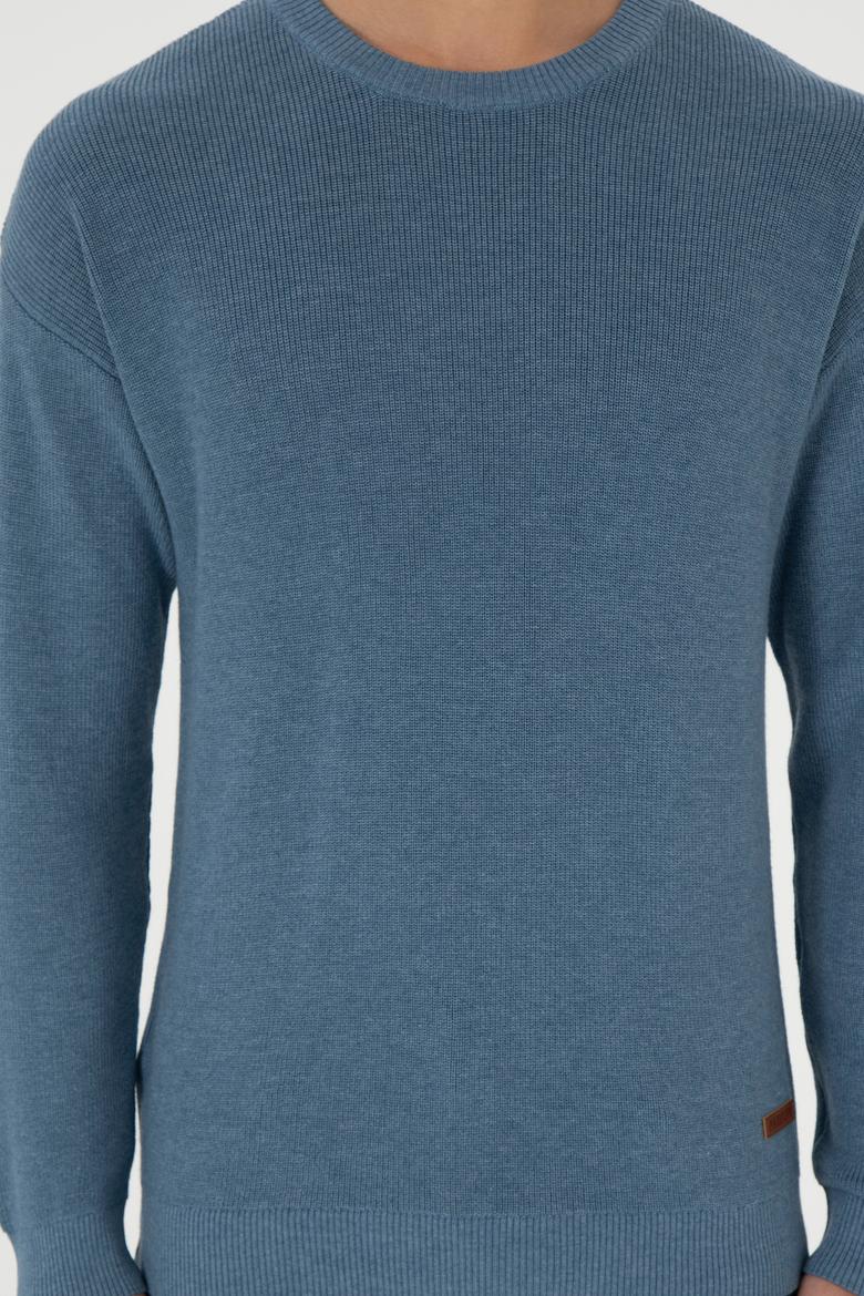 Erkek Regular Fit Bisiklet Yaka Mavi Basic Kazak - 50298267010