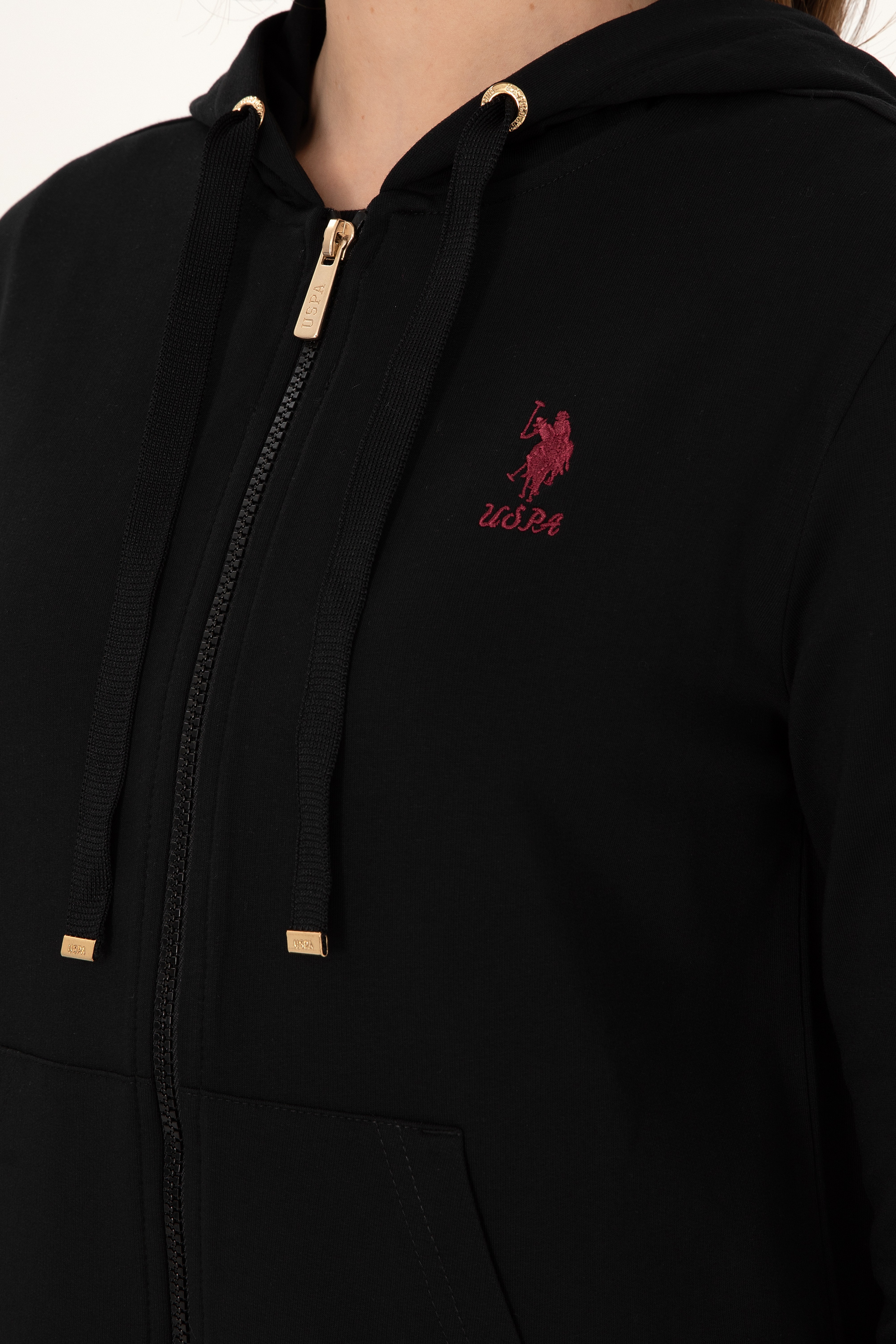 Kadın Siyah Kapüşonlu Fermuarlı Sweatshirt - Image 7