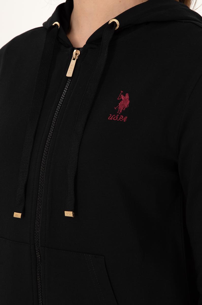 Kadın Siyah Kapüşonlu Fermuarlı Sweatshirt