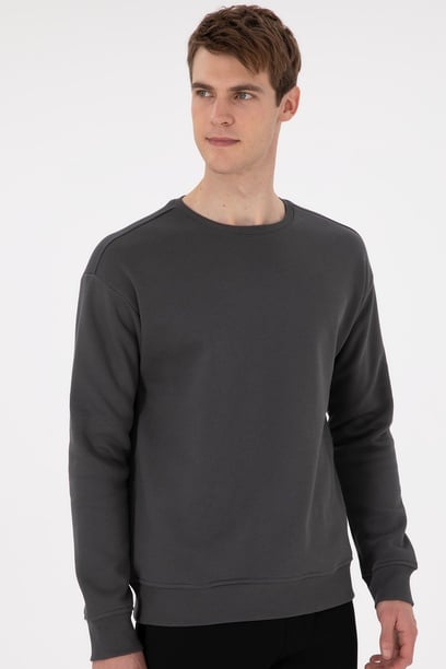Erkek Comfort Fit Bisiklet Yaka Antrasit Sweatshirt