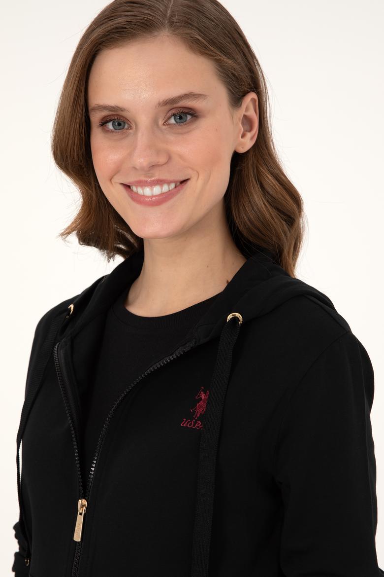 Kadın Siyah Kapüşonlu Fermuarlı Sweatshirt - 50297297006