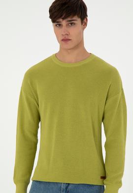 Erkek Regular Fit Bisiklet Yaka Fıstık Yeşili Basic Kazak - 50298267001