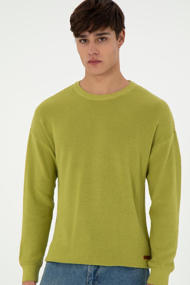 Erkek Regular Fit Bisiklet Yaka Fıstık Yeşili Basic Kazak - 50298267001