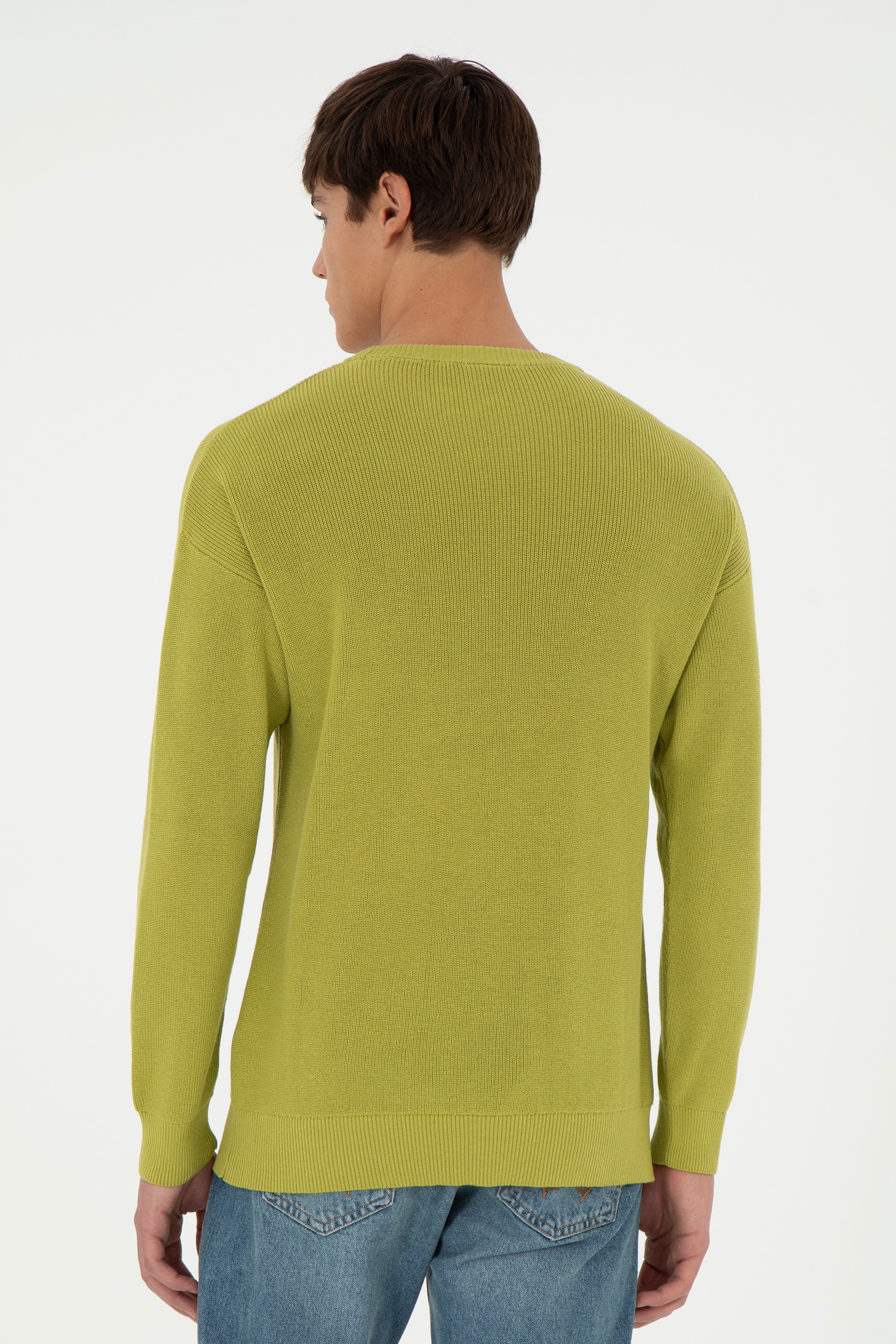 Erkek Regular Fit Bisiklet Yaka Fıstık Yeşili Basic Kazak - Image 5