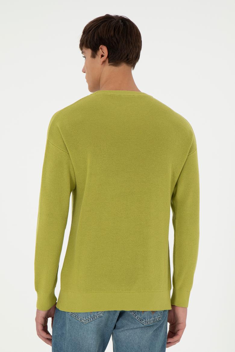 Erkek Regular Fit Bisiklet Yaka Fıstık Yeşili Basic Kazak - 50298267001