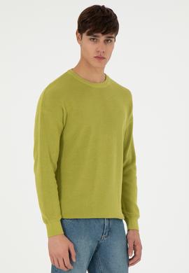 Erkek Regular Fit Bisiklet Yaka Fıstık Yeşili Basic Kazak - 50298267001