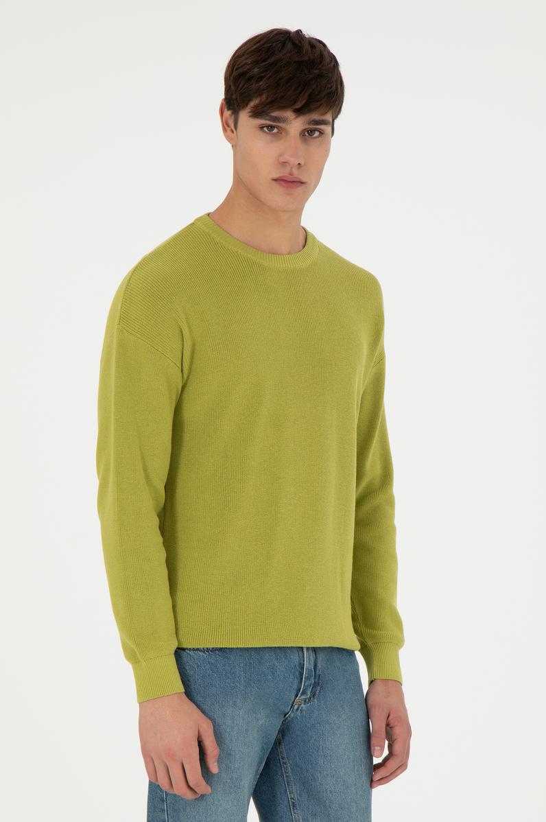 Erkek Regular Fit Bisiklet Yaka Fıstık Yeşili Basic Kazak