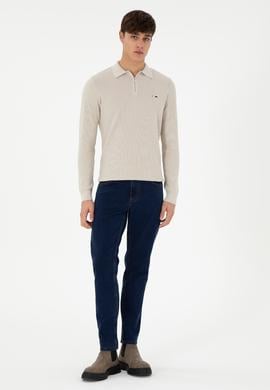 Erkek Regular Fit Yarım Fermuarlı Taş Basic Kazak - 50298266050