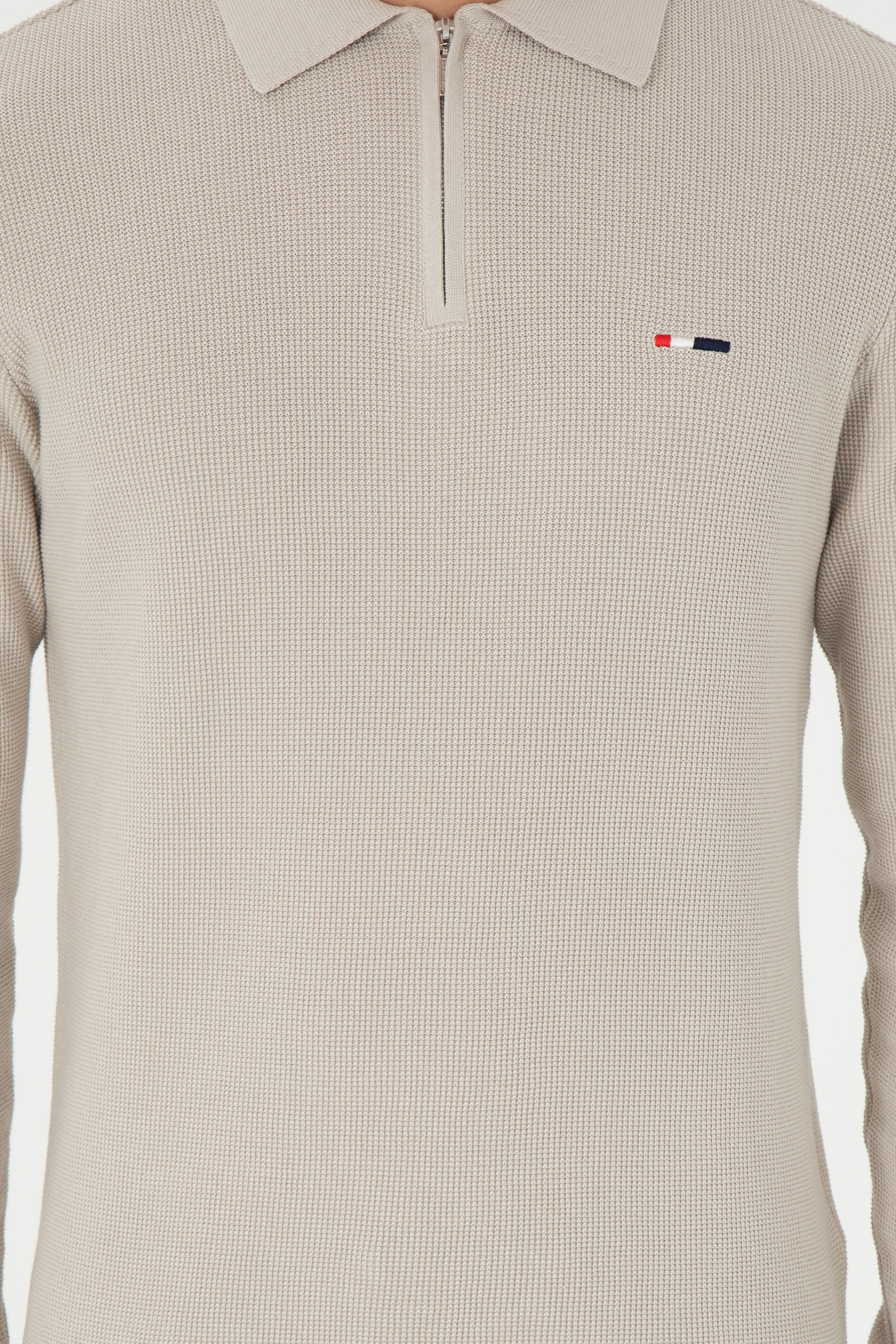 Erkek Regular Fit Yarım Fermuarlı Taş Basic Kazak - Image 6