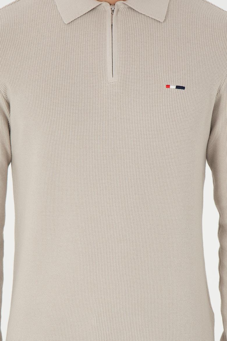 Erkek Regular Fit Yarım Fermuarlı Taş Basic Kazak - 50298266050