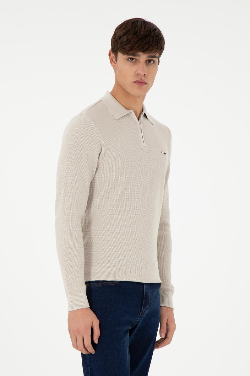 Erkek Regular Fit Yarım Fermuarlı Taş Basic Kazak