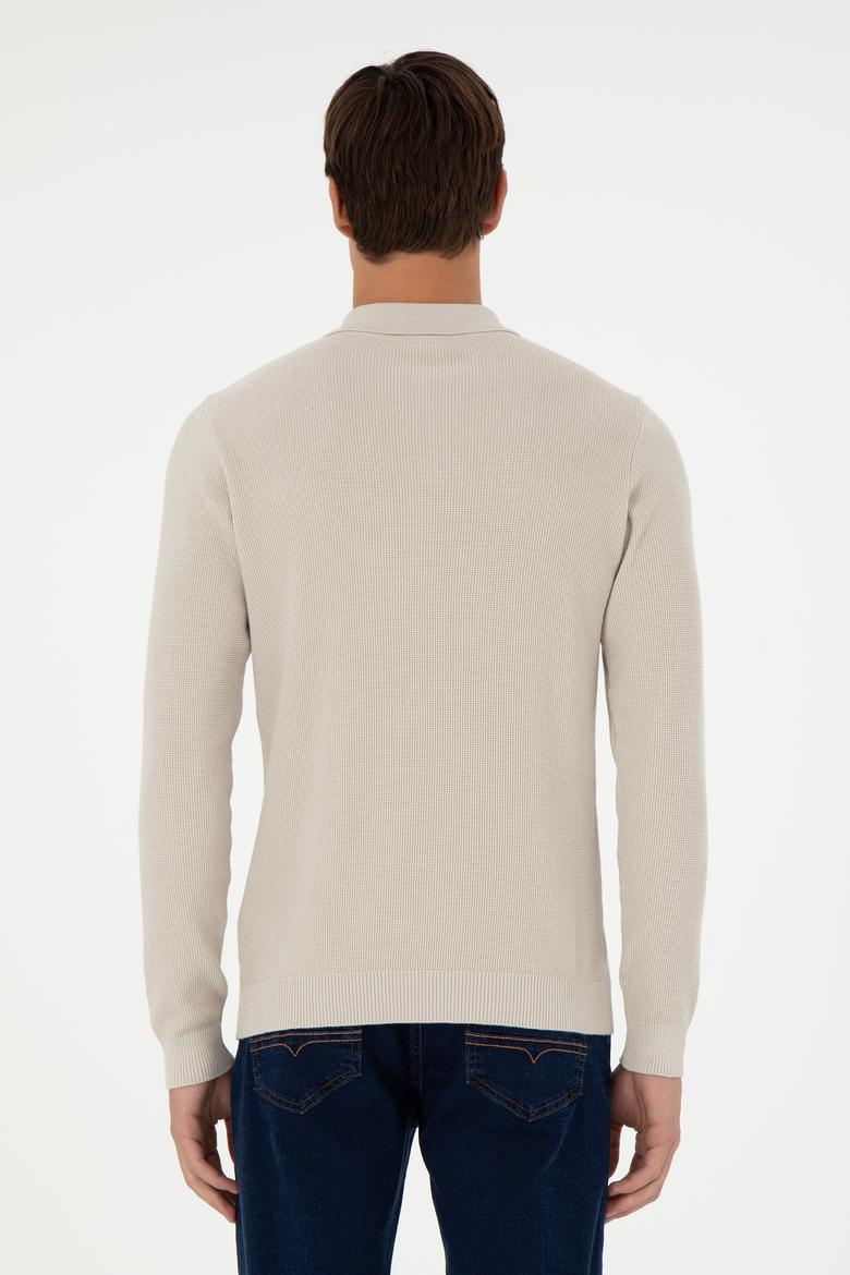 Erkek Regular Fit Yarım Fermuarlı Taş Basic Kazak - 50298266050