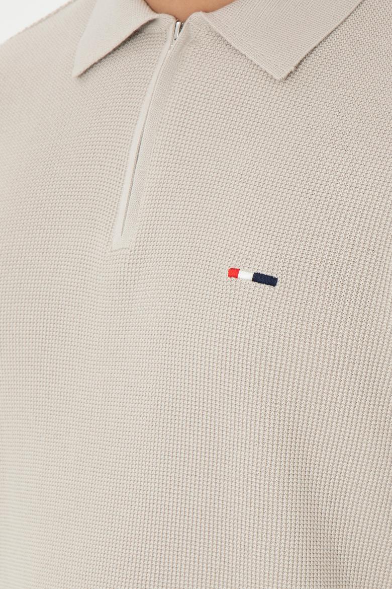 Erkek Regular Fit Yarım Fermuarlı Taş Basic Kazak - 50298266050