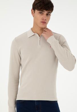 Erkek Regular Fit Yarım Fermuarlı Taş Basic Kazak - 50298266050