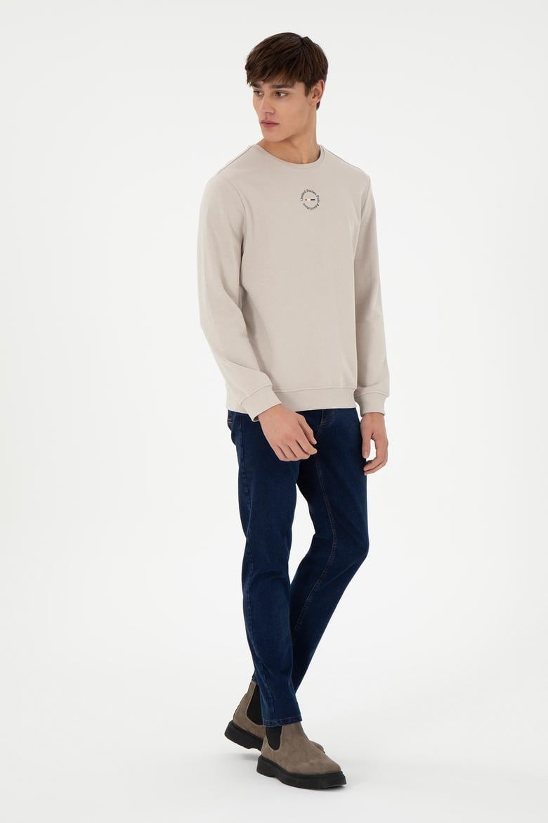 Erkek Regular Fit Bisiklet Yaka Taş Sweatshirt - 50293436079