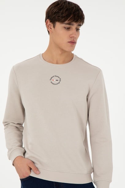 Erkek Regular Fit Bisiklet Yaka Taş Sweatshirt